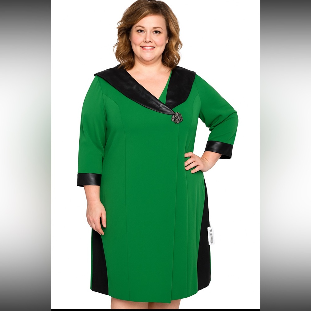 Lily & Taylor New York Dress‎ Size 20 Green Black Collar Brooch Embellished NWT